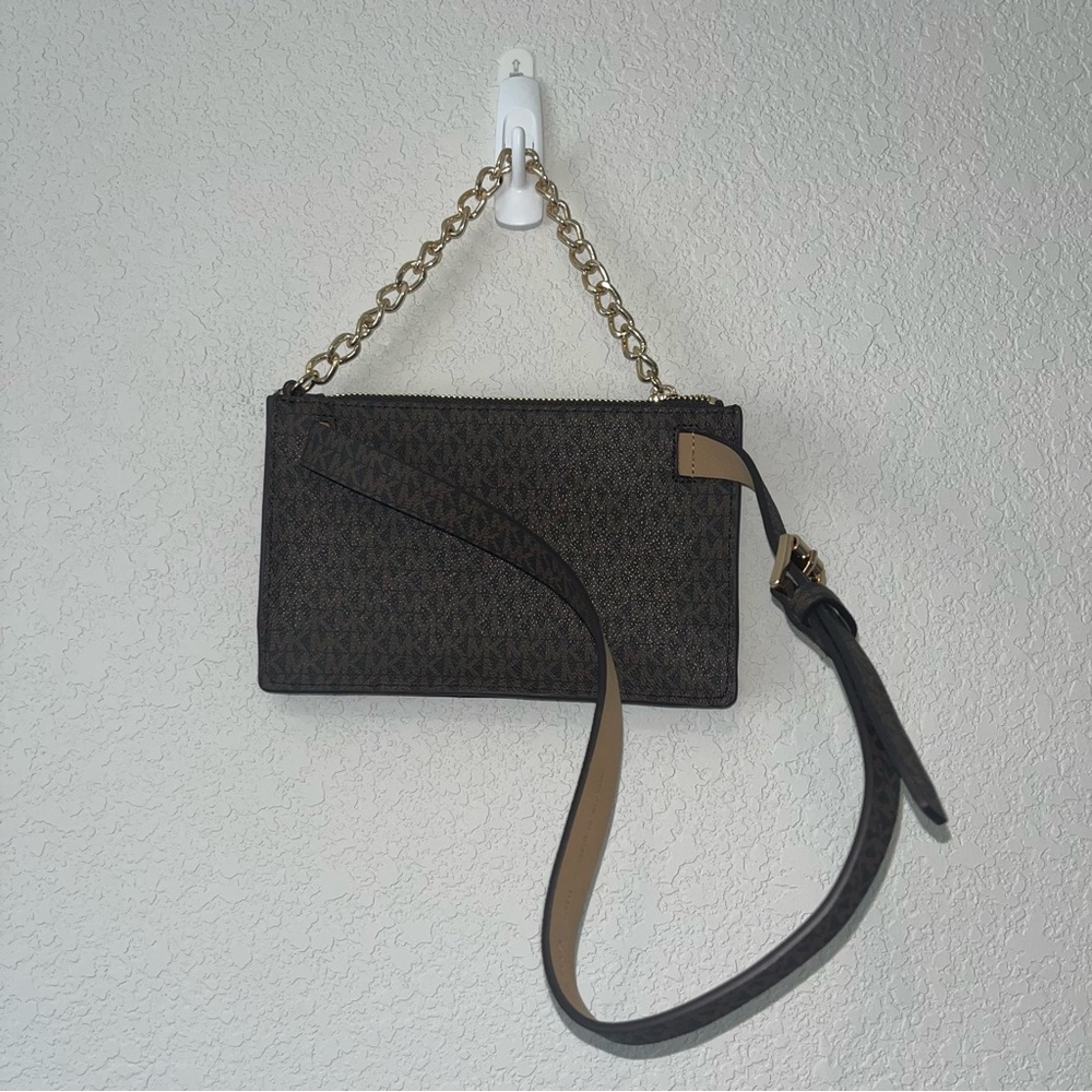 Michael Kors Monogram Belt Bag Purse with Gold Chain - Picture 3 of 5